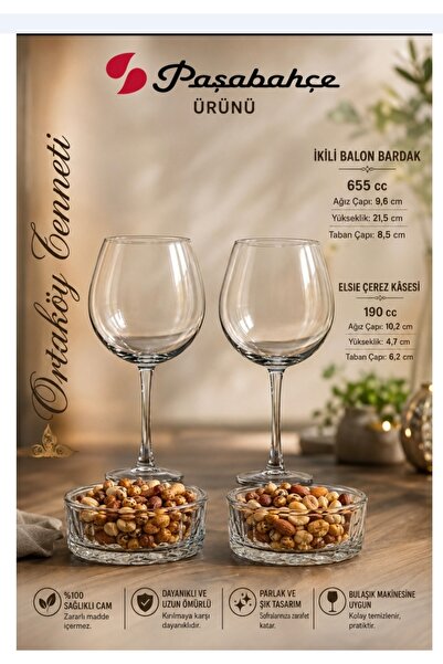 Paşabahçe 4-Piece Goblet Set 2 Large Drinking Glasses 645 Cc 2 Snack Bowls 19...