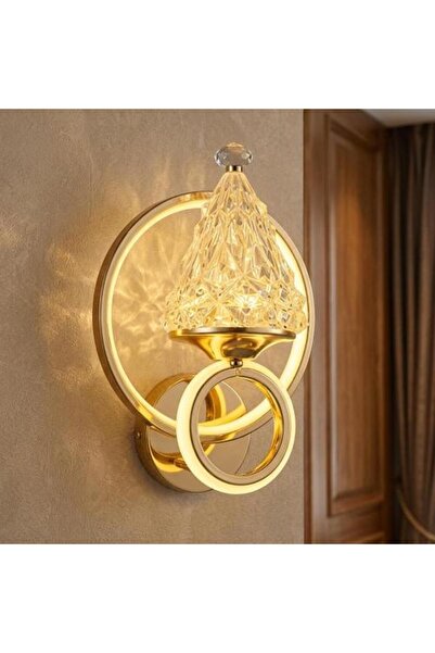 NAWRAS أبليك جداري ذهبي مودرن كريستال 3 ألوان LED