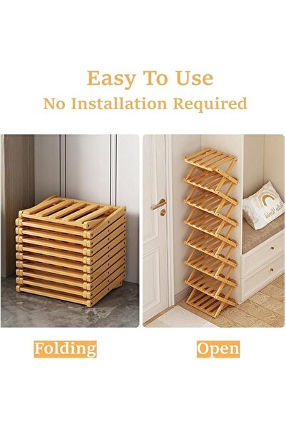 DURKU 5 Tier Bamboo Shoe Rack, Installation-Free Collapsible Shoe Storage Org...