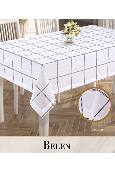 Ceki Home مفرش طاولة من الكتان موديل بيلين كريم مقاس 140x180 سم، غطاء طاولة ط...