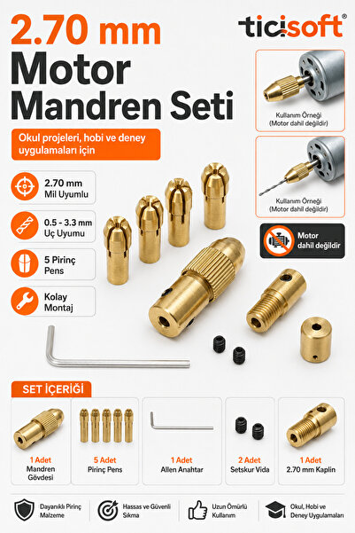 Ticisoft Hobi Motoru Mandren Adaptör Seti 2,70 mm Mil 0,5–3,3 mm Uç Uyumlu 5 ...