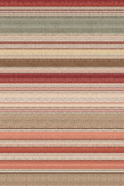 SARAZ HALI Modern Kiremit Bej Çizgili Kilim Desenli Baskı Şönil Halı Kaymaz T...