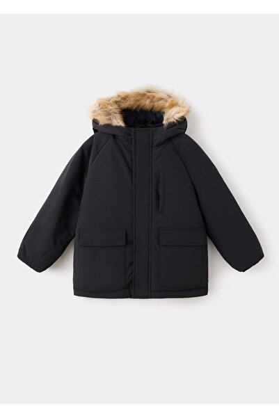 MANGO Baby Kapüşonu suni kürklü kapitone anorak