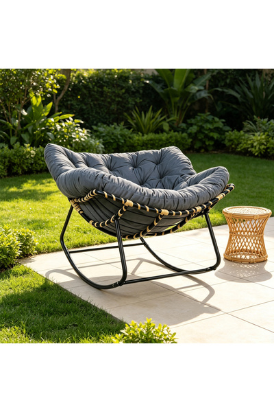 HayaBazaar Outdoor Thick Cushioned Rattan Rocking Chair,Terrace Lounge Chair ...