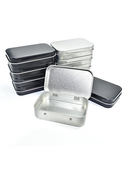 STARSTAR 10 Rectangular Metal Cans with Lids Black Storage Boxes Hinged Small...