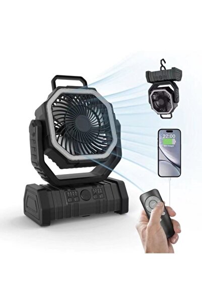 Morvena Picks Ventilator portabil de camping cu iluminare LED, 4 viteze, bate...