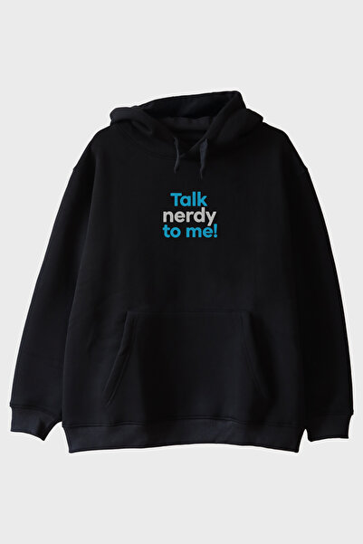 lofux هودي أسود بطبعة "Talk Nerdy To Me"
