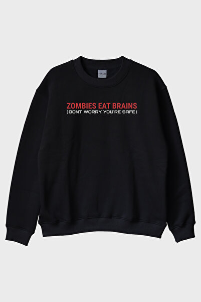 lofux Zombies Eat Brains مطبوع سترة سوداء برقبة دائرية