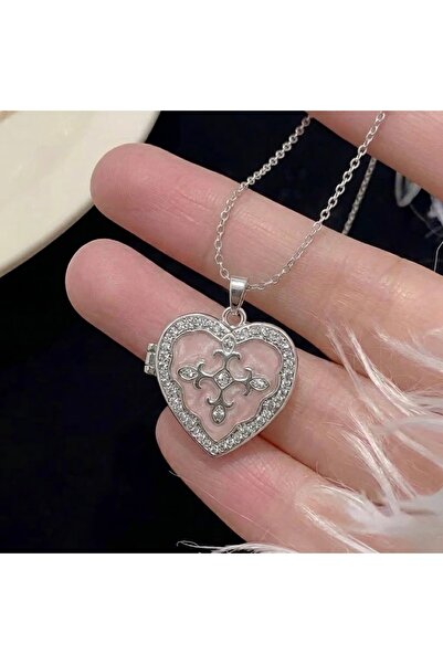 Heda Jewelry Silver Heart Locket Kolye - Gümüş Renk Kalpli Anı Kolyesi