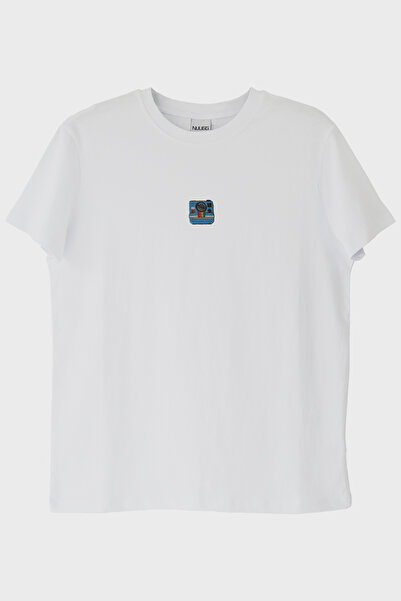 lofux Polaroid camera patterned embroidery t-shirt