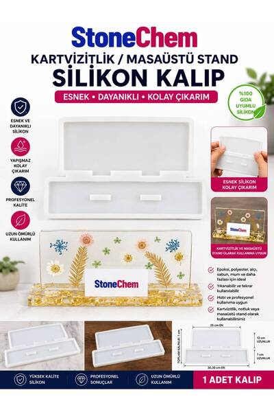 stonechem Büyük Kartvizitlik Silikon Kalıp – Epoksi Reçine Masaüstü Stand, No...