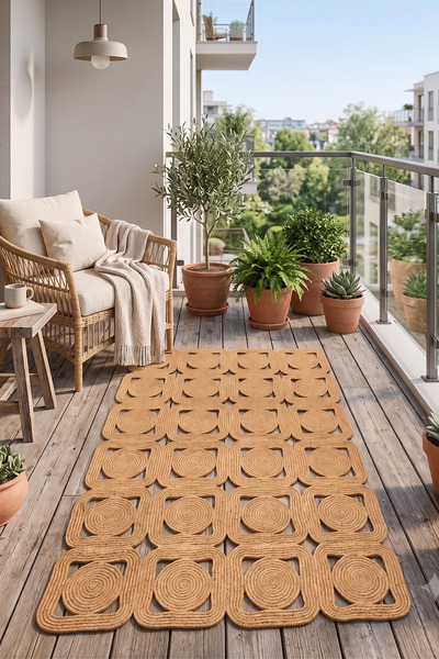 Villadia Home Textile Jüt Hasır Kare Kilim Dekoratif Halı Yolluk Doğal Görünü...