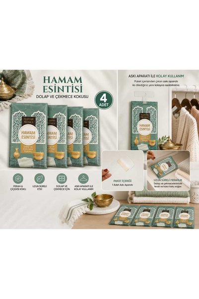 EVİNİZİNRİTMİ 4'lü Paket HamamEsintisi Kokulu /Askılı Dolap ve Çekmece Kokusu