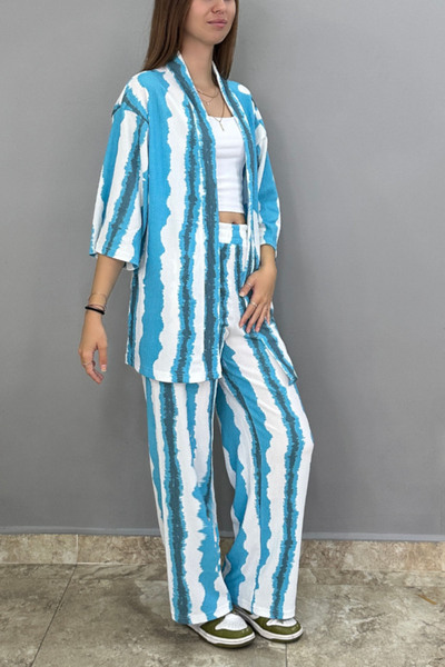 Tam Moda Palazzo Trousers - Kimono Set with Stripe Pattern