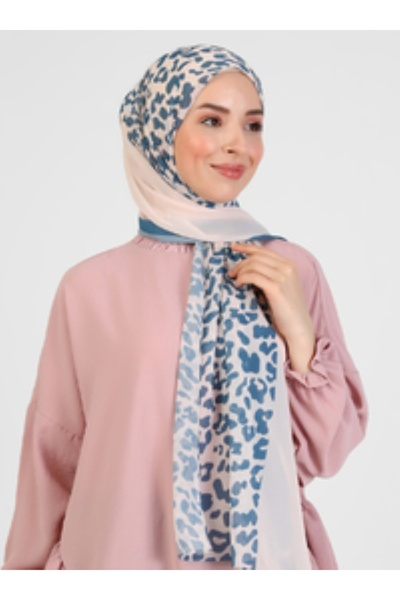 Differenza Striped Leopard Patterned Shawl - Indigo