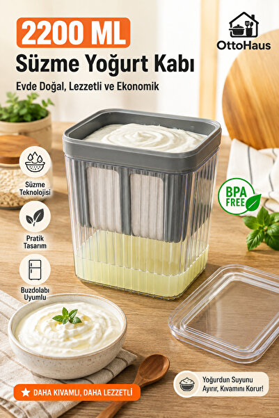 OttoHaus 2200 ML Paslanmaz Çelik Filtreli Süzme Yoğurt Kabı – Labne, Kefir ve...