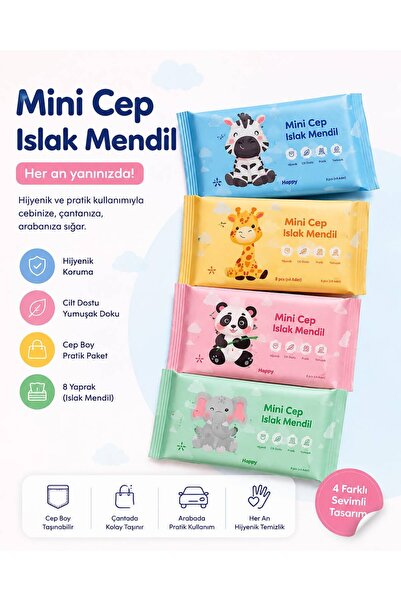 Snow Homs 8 Paket 64 Yaprak Mini Cep Islak Mendili