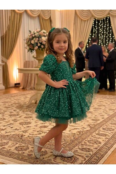 Merdia Kids فستان سهرة للفتيات بياقة على شكل V وتفاصيل من التول المطرز بالترت...