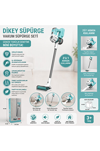 Ncbatölye Kız Erkek Çocuk Dikey Elektrik Süpürgesi Kapalı Kutu Yeşil-Gri 3 in...