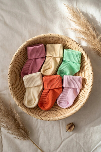 DYZSTAR Pack of 6 Premium Cotton Soft Textured Curled Toe Baby Socks Set - Co...