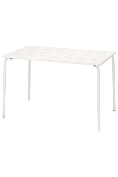 IKEA (IKEA) طاولة طعام خارجية مستطيلة باللون الأبيض، بقياس 125 × 71 سم.