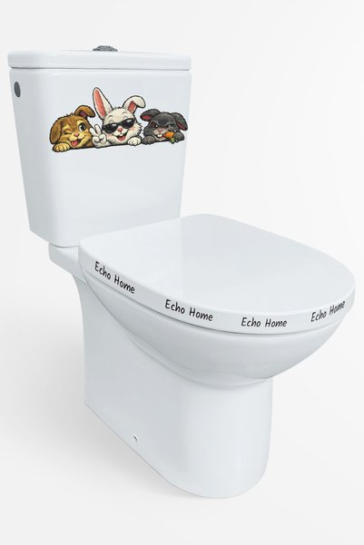 Echo Home Toilet Sticker Three Cute Rabbits with Glasses, Winking and Eating Carrots Fun Bathroom Sticker Set