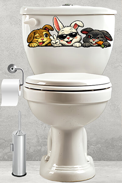 Echo Home Toilet Sticker Three Cute Rabbits with Glasses, Winking and Eating ...