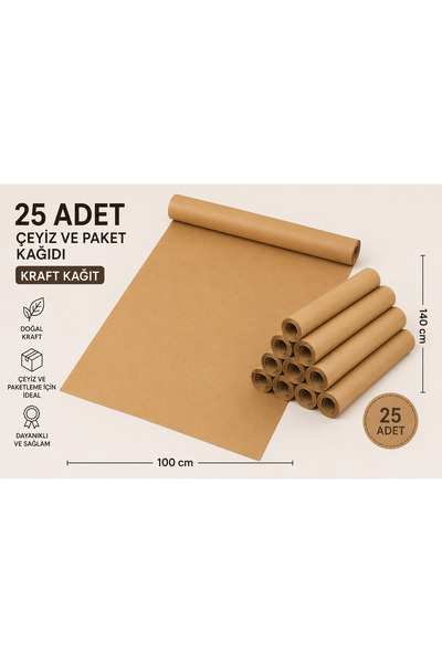 25 Adet Çeyiz Ve Paket Kağıdı (100cm X 140 Cm) Kraft Kağıt