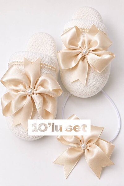 SavBrand Bowknot and Pearl Maternity Slippers and Crown Set, 10-Piece – for H...