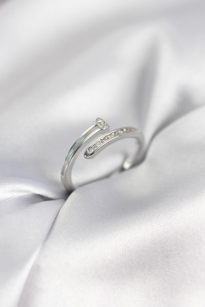 DMR Elegance Zircon Stone Silver Color Flat Nail Model Women's Ring