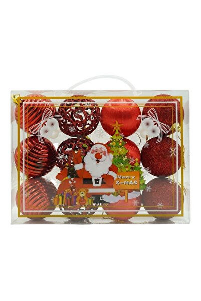 Rao Set de 12 Ornamente de Brad, de Tip Glob, Rosu, din Polistiren, cu Finisa...