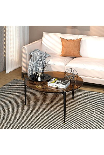 WISFOR Tempered Glass Coffee Table Round Large Center Table 80 x 40cm Modern ...