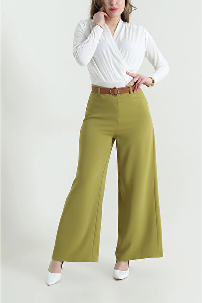 VıoShıne Women's Belted Pocketless Zippered Tencel Crepe Trousers