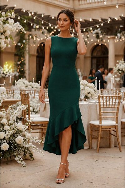 Şeker Portakalım Women's Sleeveless Round Neck Asymmetrical Ruffle Detailed L...