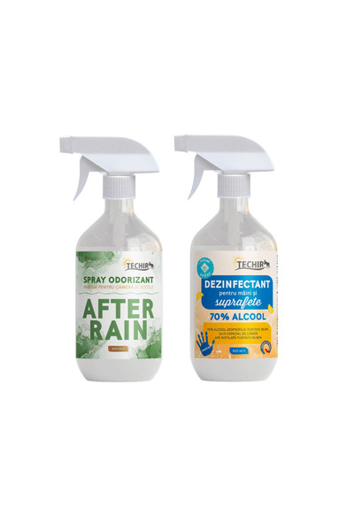 Techir Odorizant de aer + Dezinfectant pentru suprafețe după ploaie, 500 ml, Set