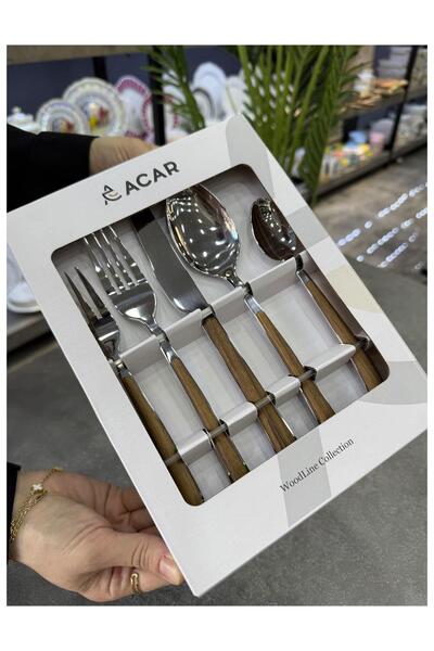 Doğudeko Woodline 30 Piece Stainless Steel Cutlery Set