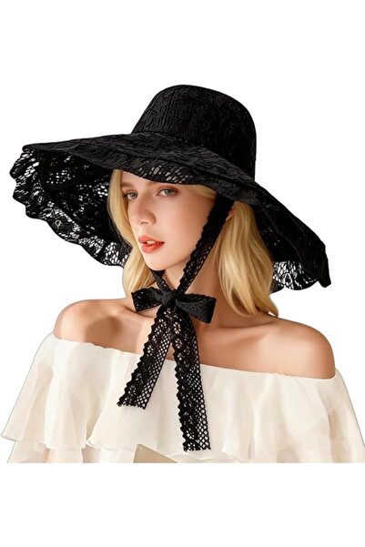 STARSTAR Lace beach sun hat, women's wide-brimmed fisherman's hat, soft and f...