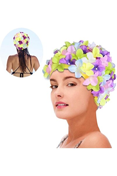 STARSTAR Swimming Cap Women Petal Style Comfortable Hand-Sewn 3D Flower Cap U...