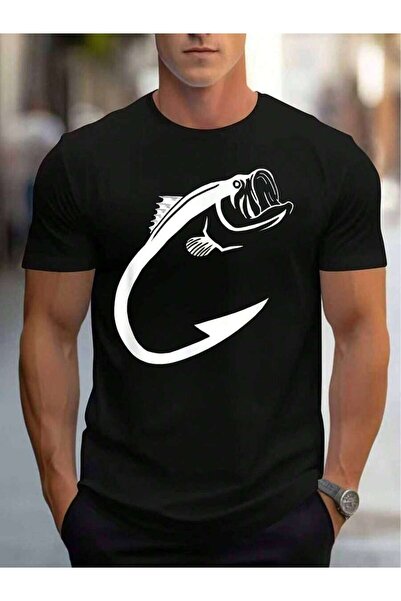 LİNA06 Fishhook And Fish-Shaped Design-Shirt, Men's Casual Wear, Outdoor Spor...