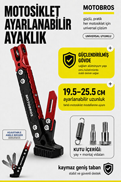 Motobros Motosiklet Kırmızı Yan Ayaklık MTB-K Motosiklet Yan Sehpa Kırmızı Mo...