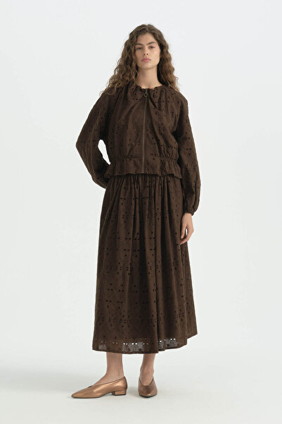 Nihan Beli Gathered Embroidered Skirt - Brown