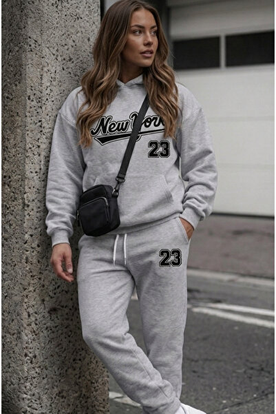 WOODROFFE Unisex 23 New York Printed Oversize Hooded Tracksuit Set (Lover's C...