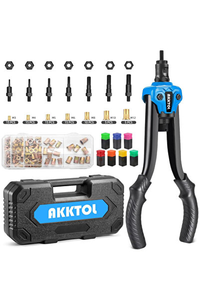 AKKTOL Clește pentru piulițe nit filetate M3–M12, set profesional cu 80 de pi...