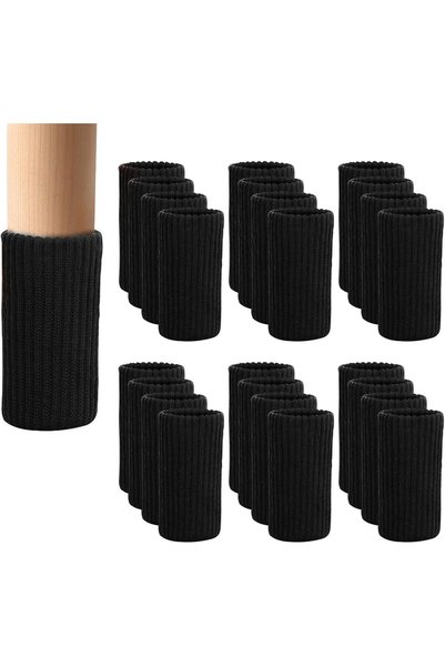 Morvena Picks Set de 24 de huse pentru picioarele mobilierului - Huse negre t...