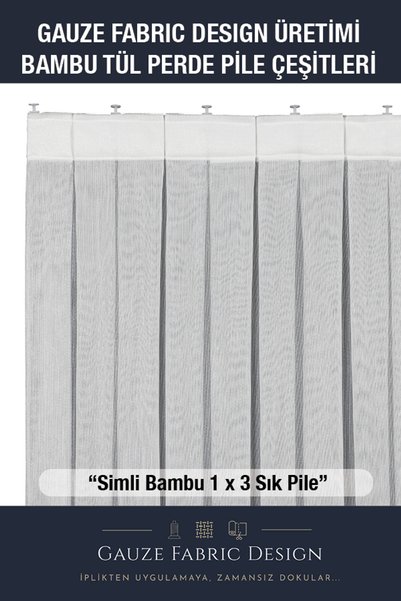 Gauze Fabric Design Glittery Bamboo Ecru Dense Pleated (1X3) High Quality Tulle Curtain