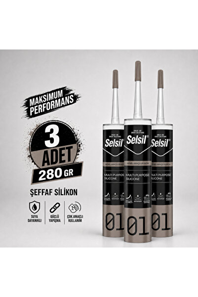 Sanplaza Selsil Şeffaf Genel Amaçlı Silikon 280 gr Cam PVC Seramik Banyo Mutf...