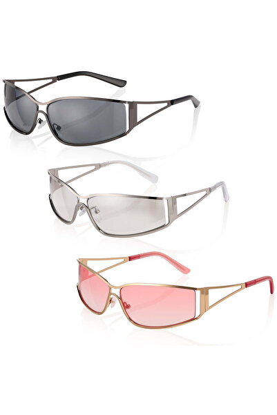 STARSTAR Women's 3-Piece Sunglasses Set - Stylish Metal Frame Glasses in Pink...