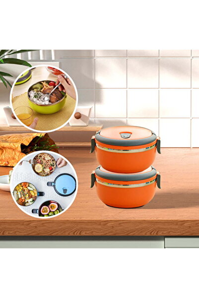 STARSTAR 2-Pack Orange Portable Multi-Layered Lunch Boxes with Handles, Leak-...