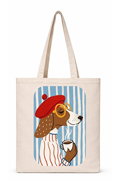 ARSLAN BAYRAK REKLAM PROMOSYON Cloth Bag/Flax/Dog Patterned/Long Handle 41X34...