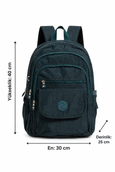 Paul Brand Unisex Velora Günlük Kullanıma Uygun Çok Bölmeli Geniş Hacimli Krinkıl Kumaş Yeşil Sırt Çantası Okul Boy